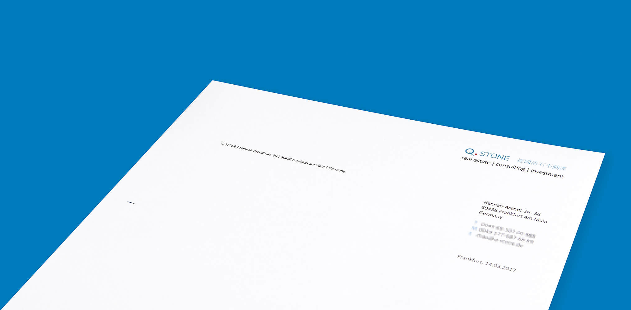 Briefbogen für Q.STONE real estate I consulting I investment