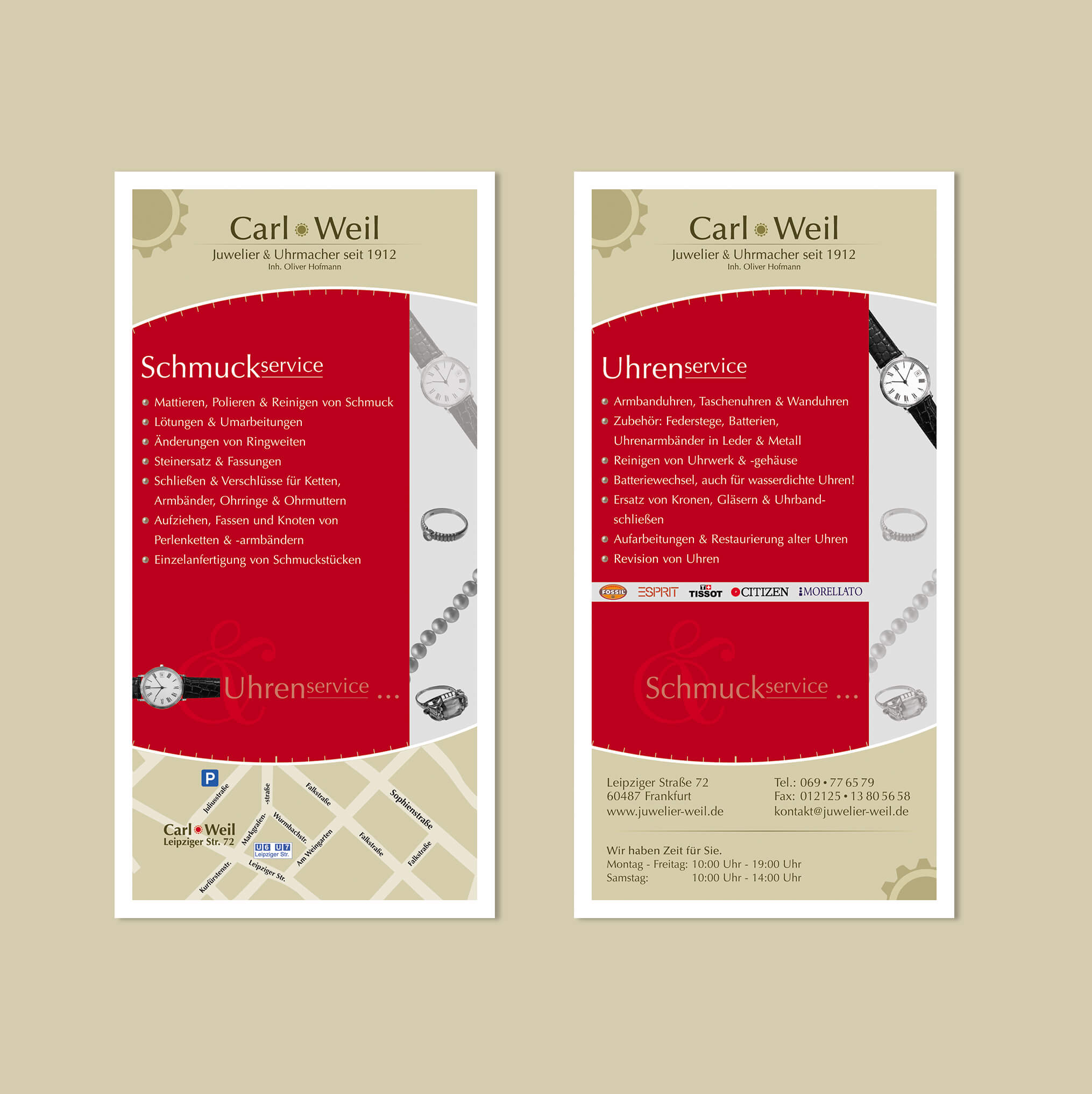 Flyer Schmuck- & Uhrenservice für Carl Weil – Juwelier und Uhrmacher 