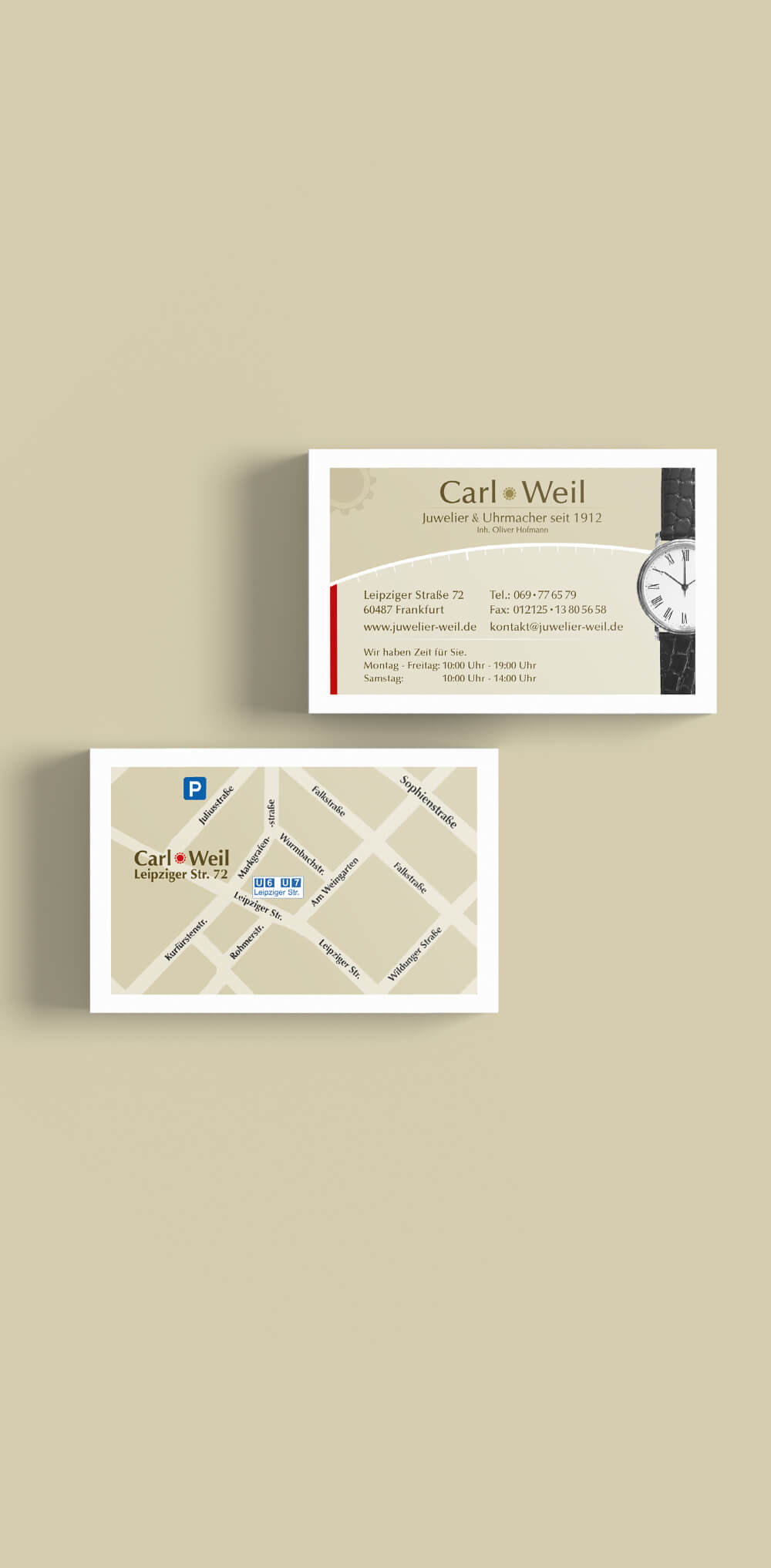 Visitenkarten für Carl Weil – Juwelier und Uhrmacher 