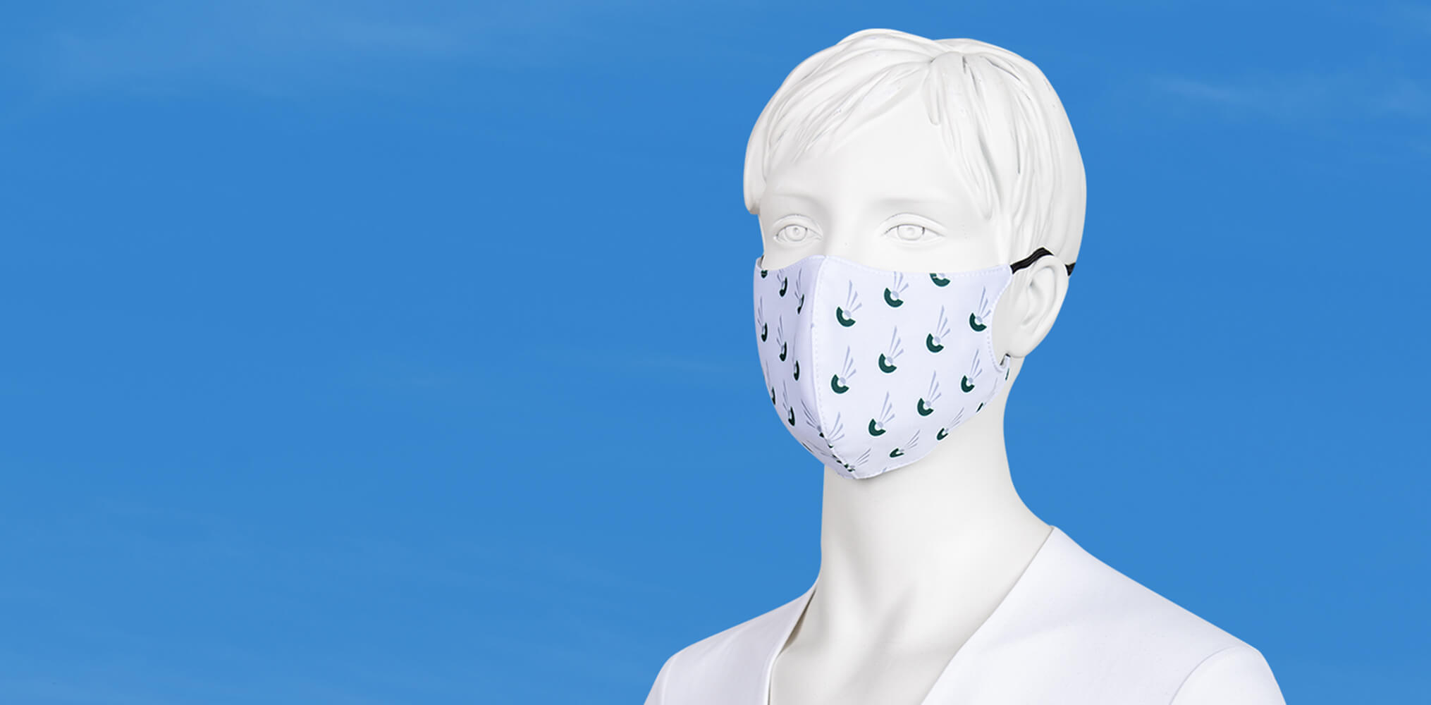 Modell mit Community-Maske im Corporate Design für FAROS Pension & Asset Advisory