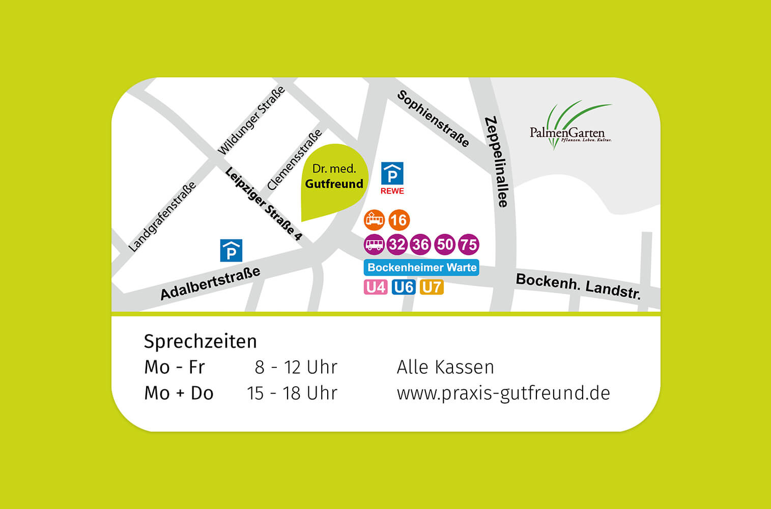 Markenkuss Referenzen: Visitenkarte Rückseite für Praxis Dr. med. Ludmilla Gutfreund
