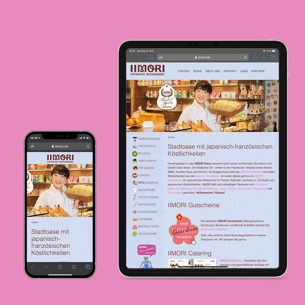 Website mobile Darstellung IIMORI Patisserie 