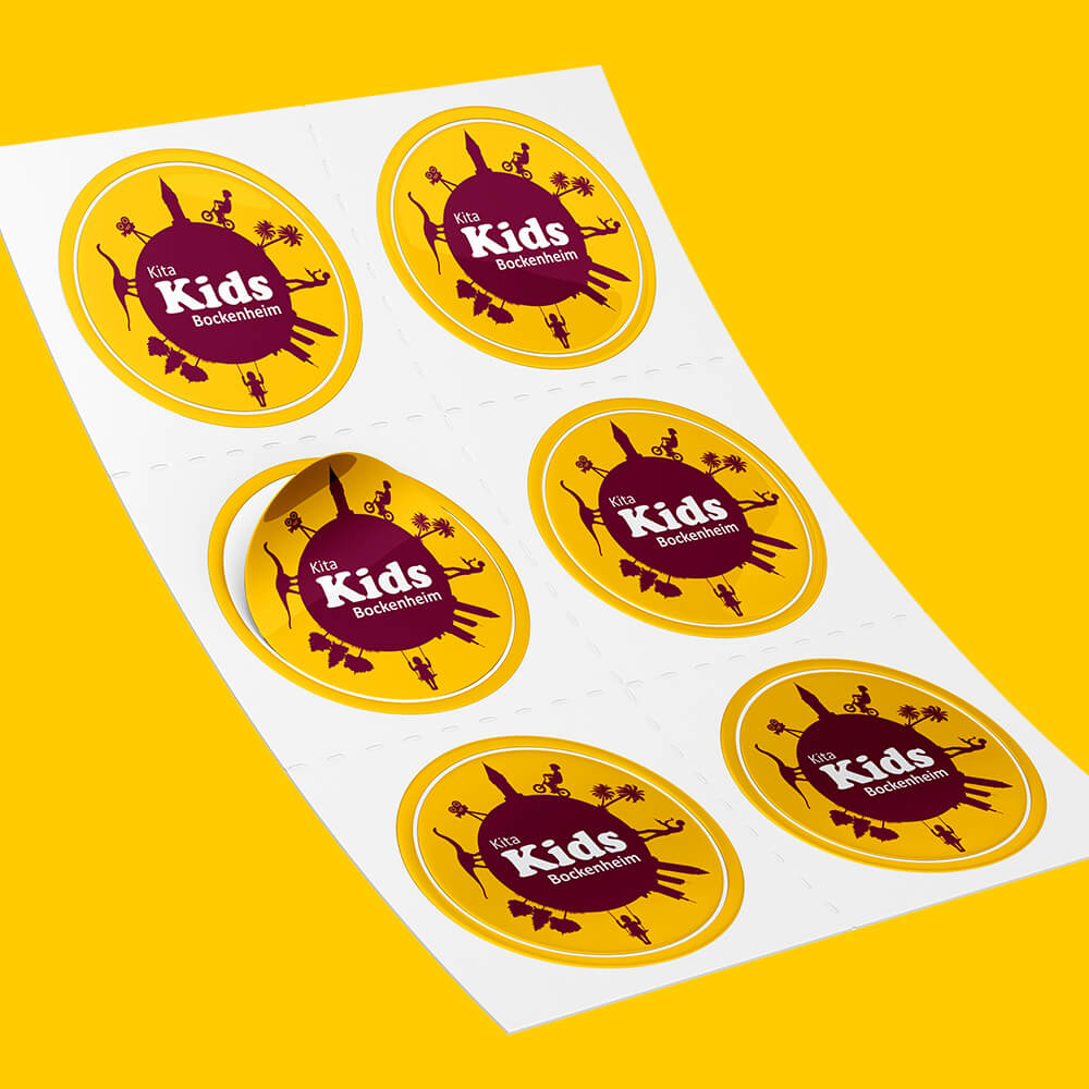 Markenkuss Referenzen runde Sticker Aufkleber für Kita Kids Bockenheim