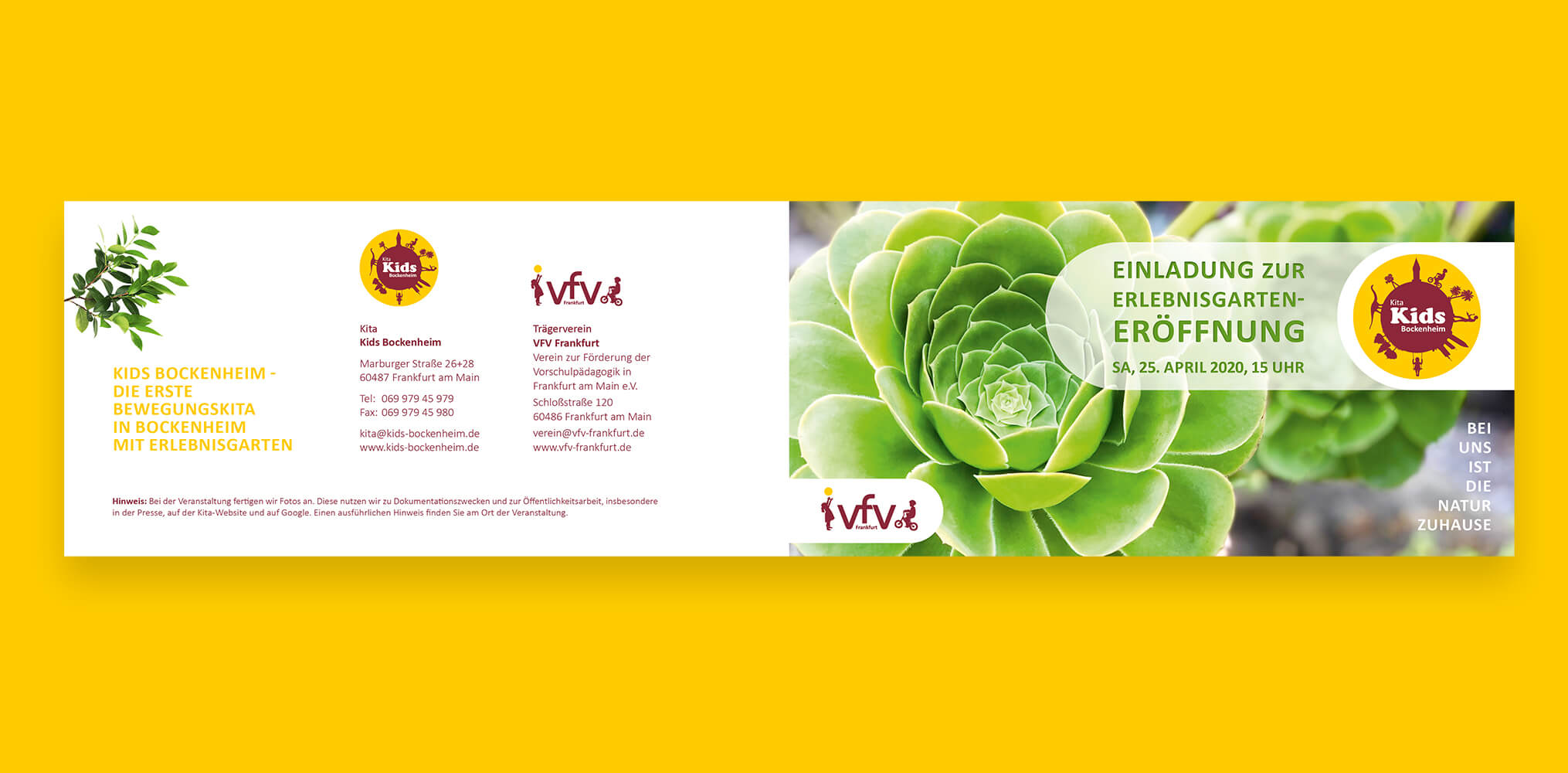 Flyer Einladung Eröffnung Erlebnisgarten Außenseite Kita Kids Bockenheim