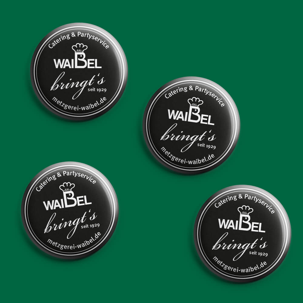Markenkuss-Referenzen: Buttons für Metzgerei Waibel 