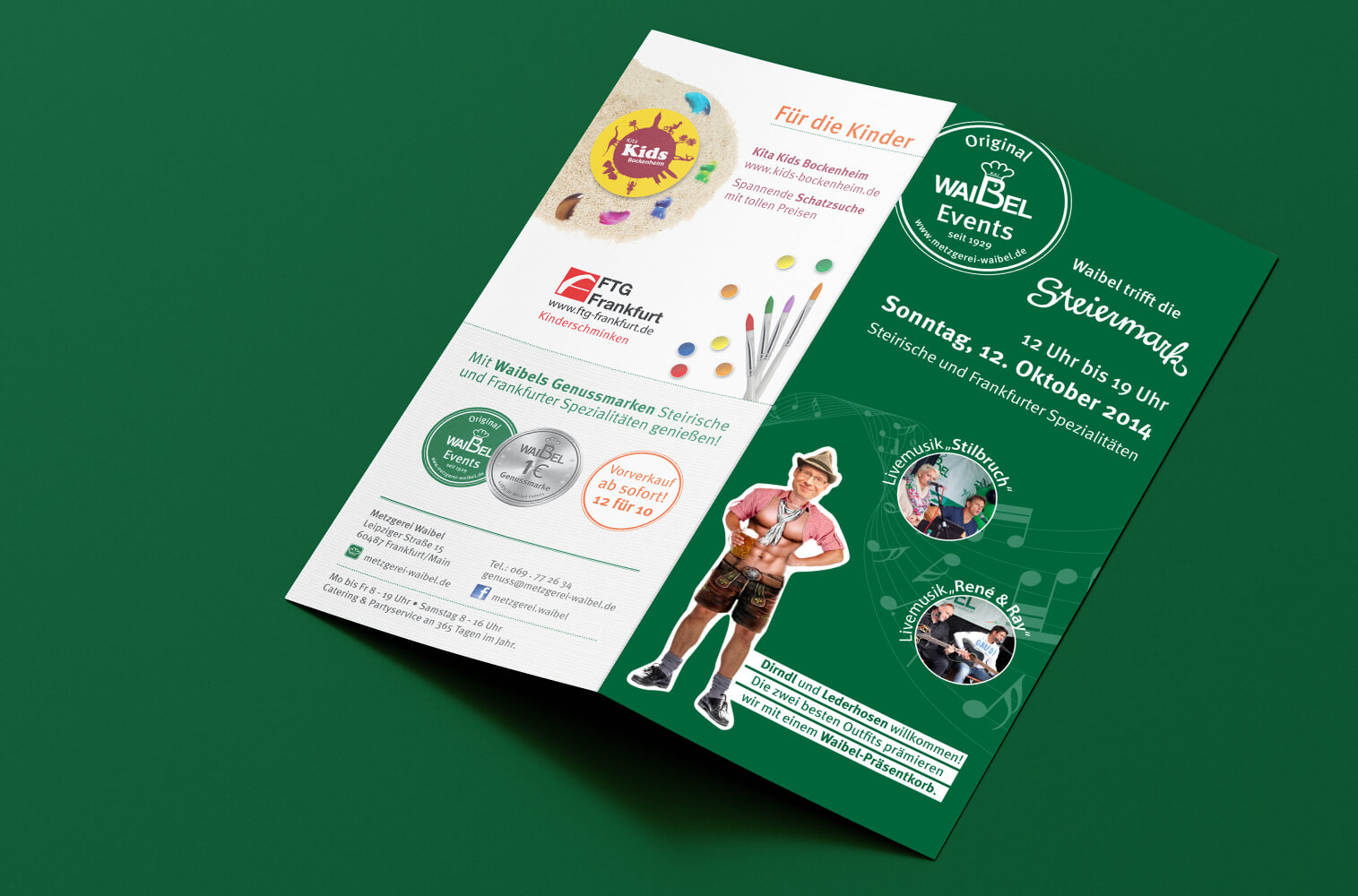 Markenkuss Referenzen: Faltflyer Waibel trifft die Steiermark für Metzgerei Waibel 