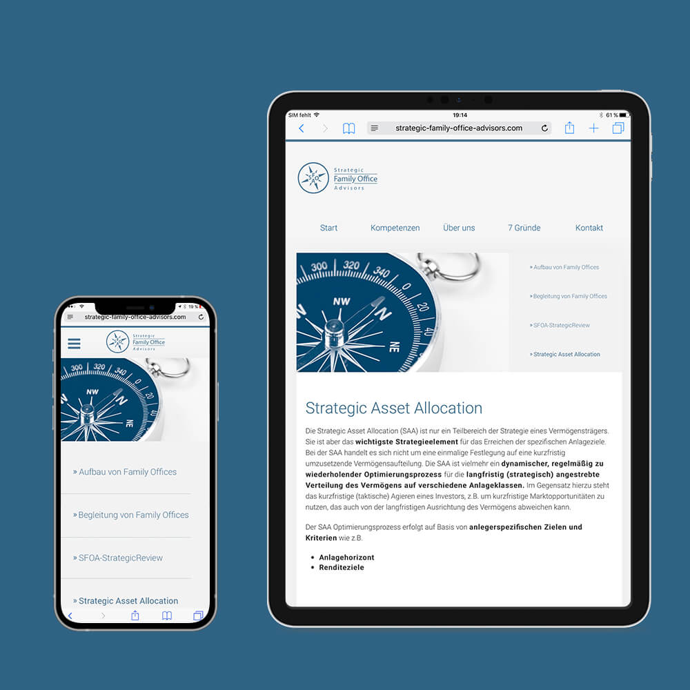 Website mobile Ansicht Strategic Family Office Advisors GmbH
