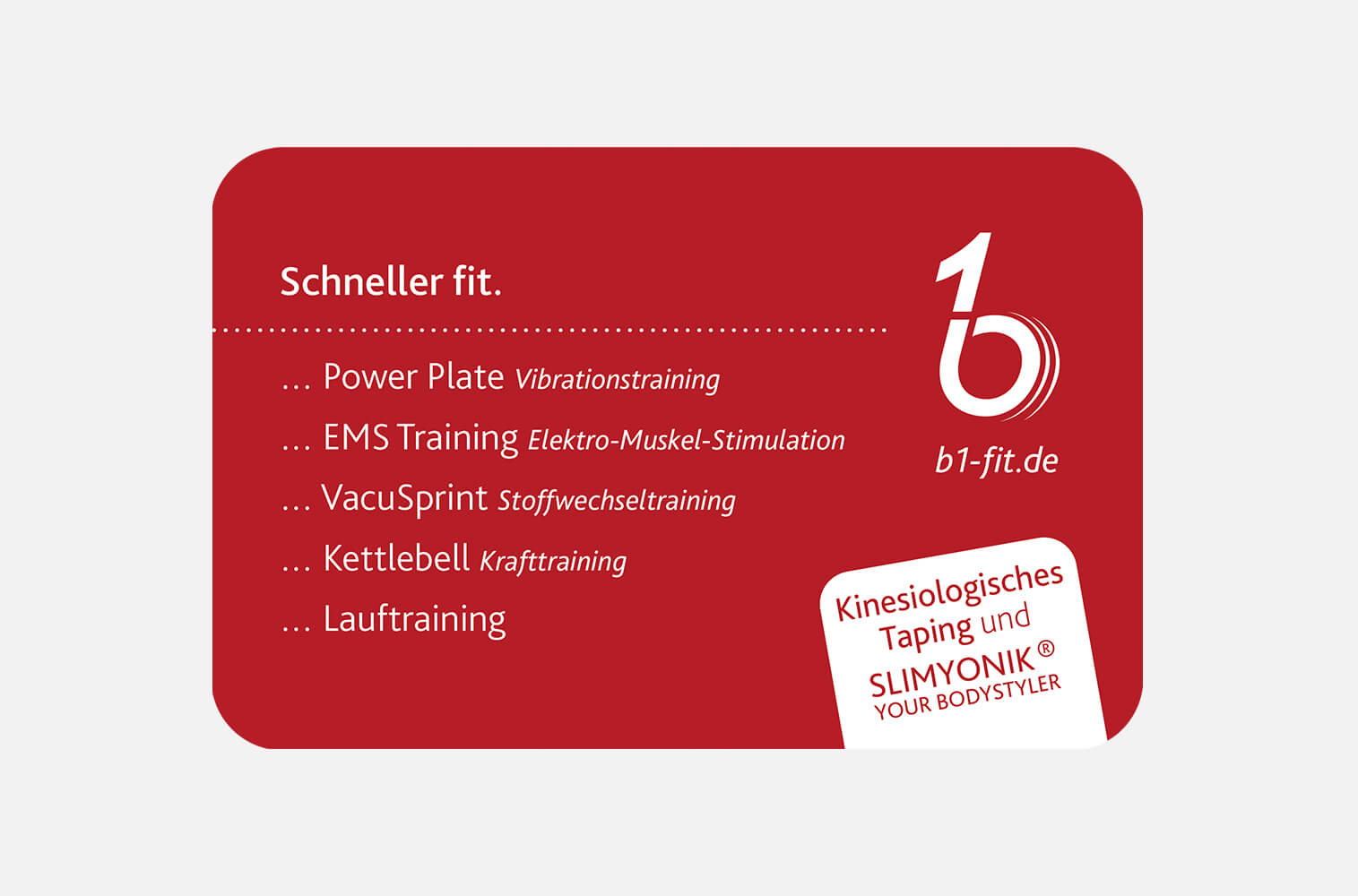 Visitenkarten mit Leistungsübersicht für b1 – schneller fit, Bettina & Caroline Bauer GbR