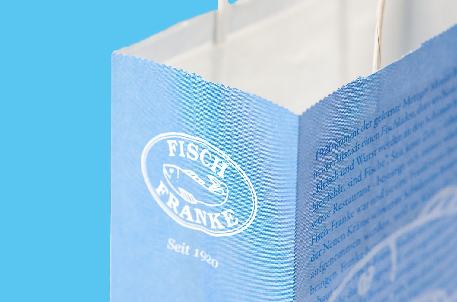 Markenkuss Referenzen: Papiertragetasche für Fisch Franke seitliche Ansicht 